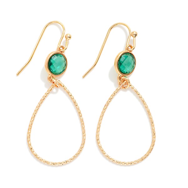 Textured Metal Teardrop Drop Earrings Featuring Glass Crystal Detail 

- Approximately 1.5" L
