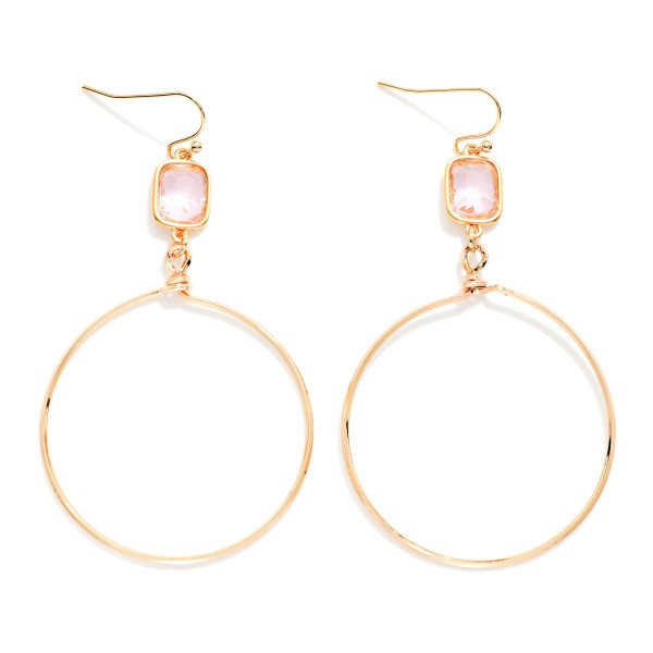 Glass Crystal & Metal Tone Hoop Drop Earrings 

- Approximately 2" L