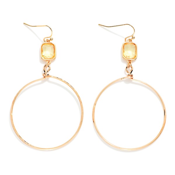 Glass Crystal & Metal Tone Hoop Drop Earrings 

- Approximately 2" L