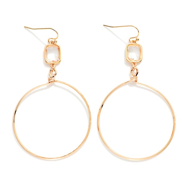 Glass Crystal & Metal Tone Hoop Drop Earrings 

- Approximately 2" L