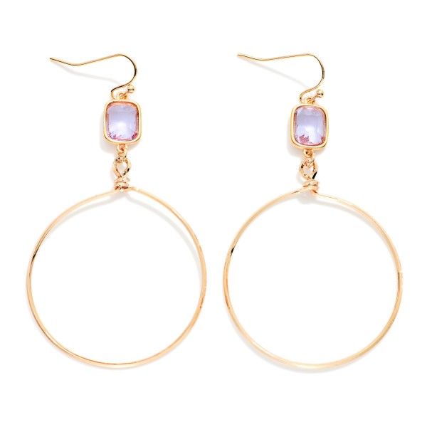 Glass Crystal & Metal Tone Hoop Drop Earrings 

- Approximately 2" L