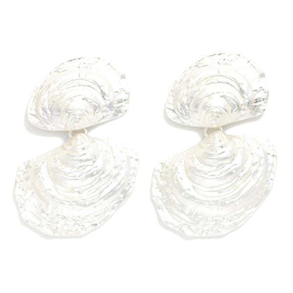 Linked Textured Metal Oyster Shell Post Drop Earrings 

- Approximately 2.5" L
