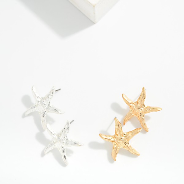 Textured Metal Starfish Post Drop Earrings 

- Approximately 1" L