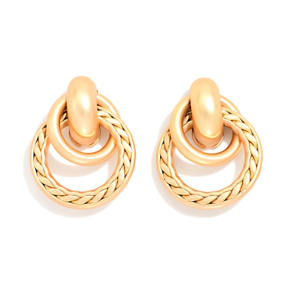 Layered Metal Hoop Door Knocker Post Drop Earrings With Twisted Metal Detail 

- Approximately 1" L