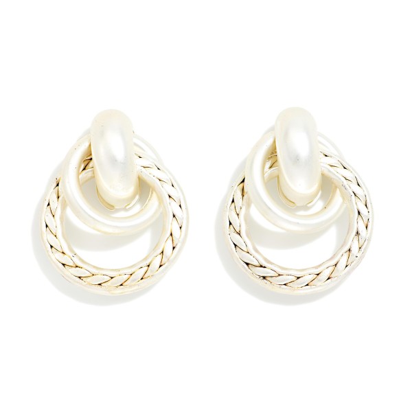 Layered Metal Hoop Door Knocker Post Drop Earrings With Twisted Metal Detail 

- Approximately 1" L