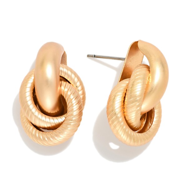 Layered Ribbed Metal Hoops Door Knocker Post Drop Earrings 

- Approximately 1" L