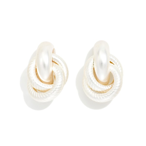 Layered Ribbed Metal Hoops Door Knocker Post Drop Earrings 

- Approximately 1" L