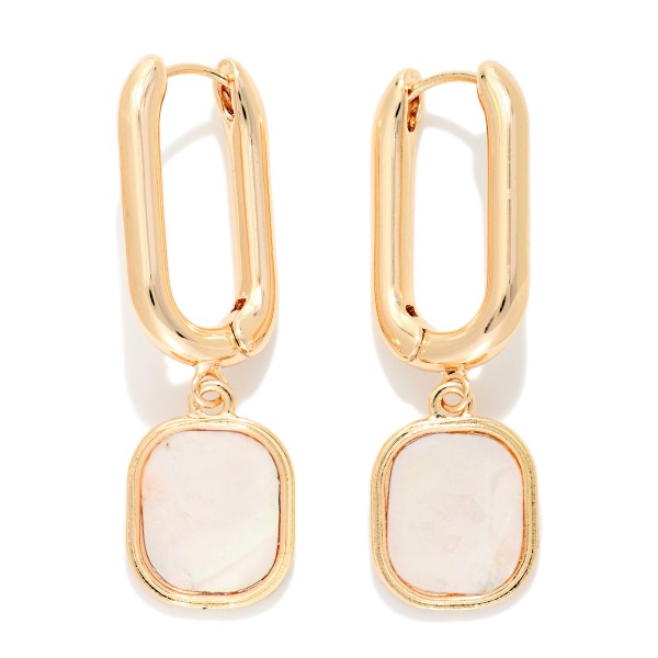 Rectangular Hoop & Pearlescent Square Post Drop Earrings 

- Approximately 2" L