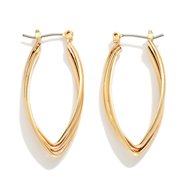 Layered Metal Tone Pointed Oval Hoop Earrings 

- Approximately 1.5" L