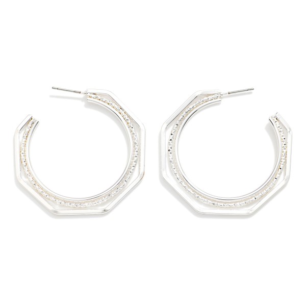 Layered Metal Tone Octagon Hoop Earrings 

- Approximately 1.25" D