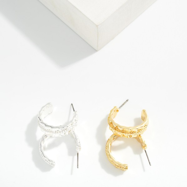 Scaled Metal Hoop Earrings 

- Approximately .75" D