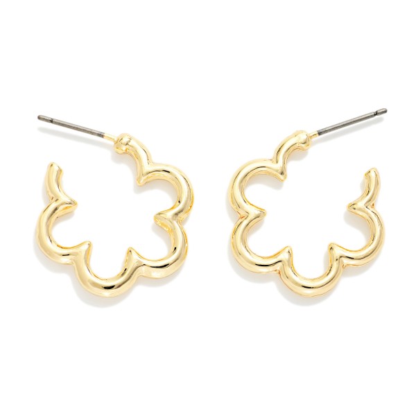 Metal Tone Flower Hoop Earrings 

- Approximately .75" D