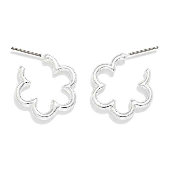 Metal Tone Flower Hoop Earrings 

- Approximately .75" D