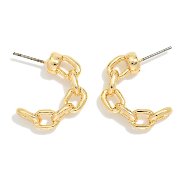 Metal Tone Chain Link Half Hoop Earrings 

- Approximately .75" L