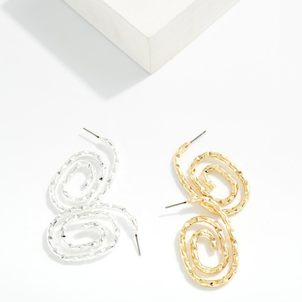 Textured Metal Swirl Post Drop Earrings 

- Approximately 1.5" L