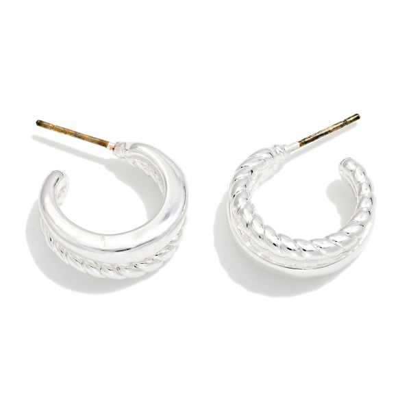 Layered Metal Tone Hoop Drop Earring Featuring Twisted Metal 

- Approximately .25" D 