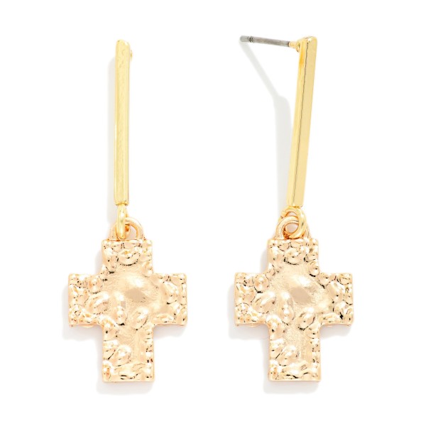Hammered Metal Cross & Bar Post Drop Earrings 

- Approximately 1.5" L
