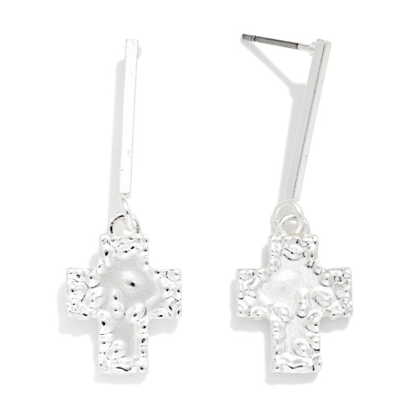 Hammered Metal Cross & Bar Post Drop Earrings 

- Approximately 1.5" L