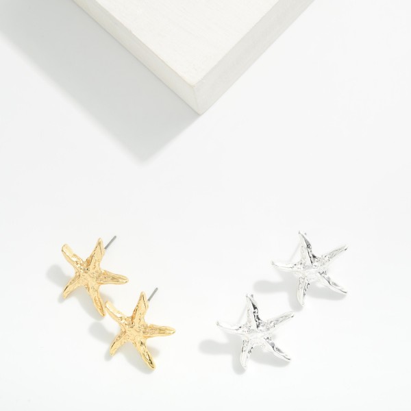 Crinkled Metal Starfish Post Drop Earrings 

- Approximately 1" L