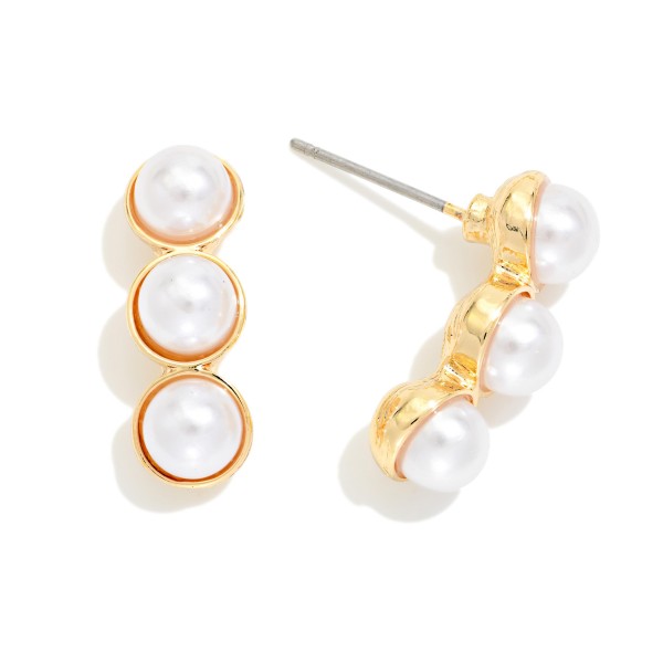 Stacked Pearls Post Drop Earrings 

- Approximately .75" L