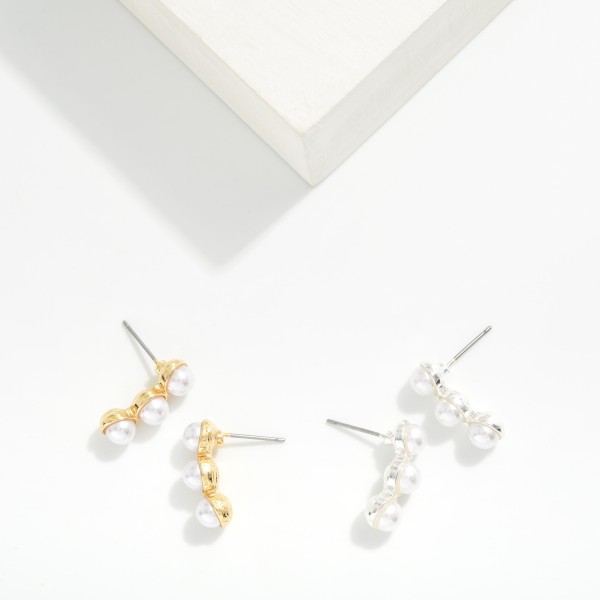 Stacked Pearls Post Drop Earrings 

- Approximately .75" L