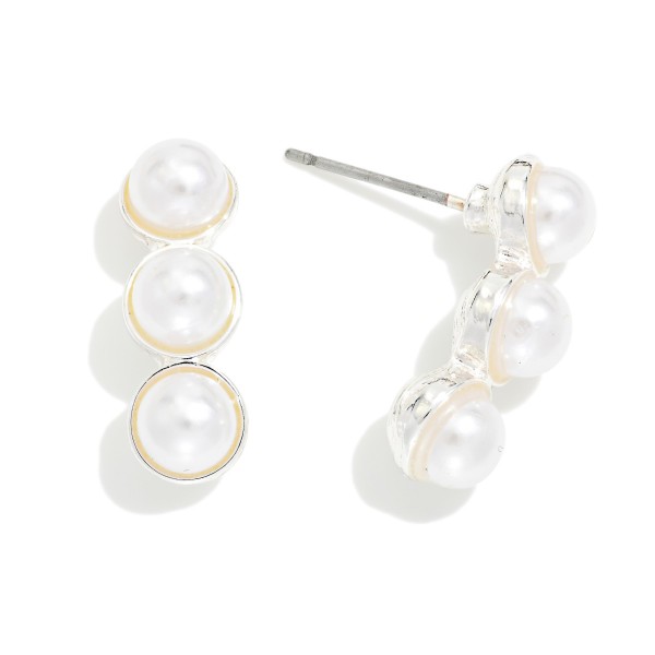 Stacked Pearls Post Drop Earrings 

- Approximately .75" L