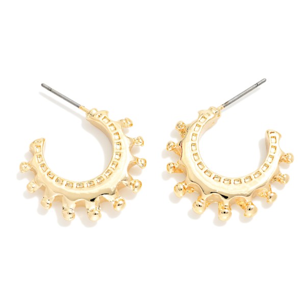 Metal Tone Ball Studded Hoop Earrings 

- Approximately .5" D