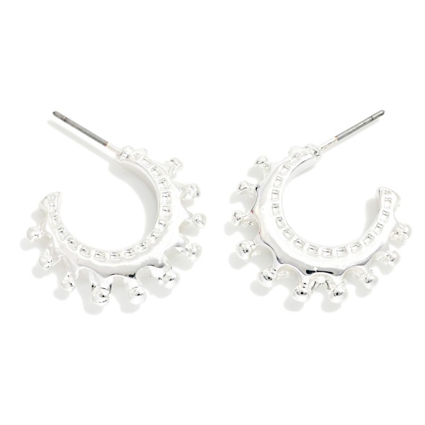 Metal Tone Ball Studded Hoop Earrings 

- Approximately .5" D