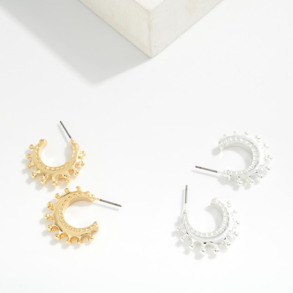 Metal Tone Ball Studded Hoop Earrings 

- Approximately .5" D