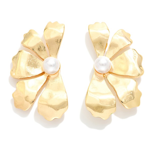 Metal Tone Half Flower Post Drop Earrings 

- Approximately 1.5" L