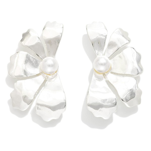 Metal Tone Half Flower Post Drop Earrings 

- Approximately 1.5" L