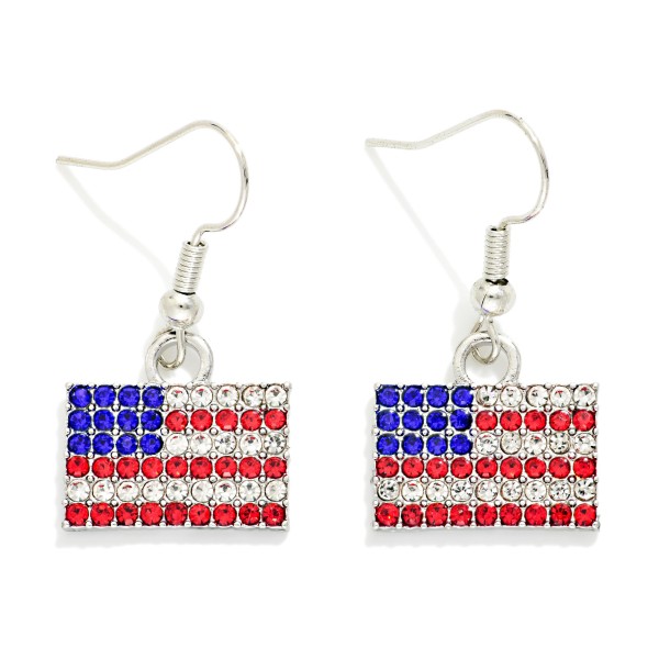 Rhinestone Americana Flag Drop Earrings 

- Approximately .75" L