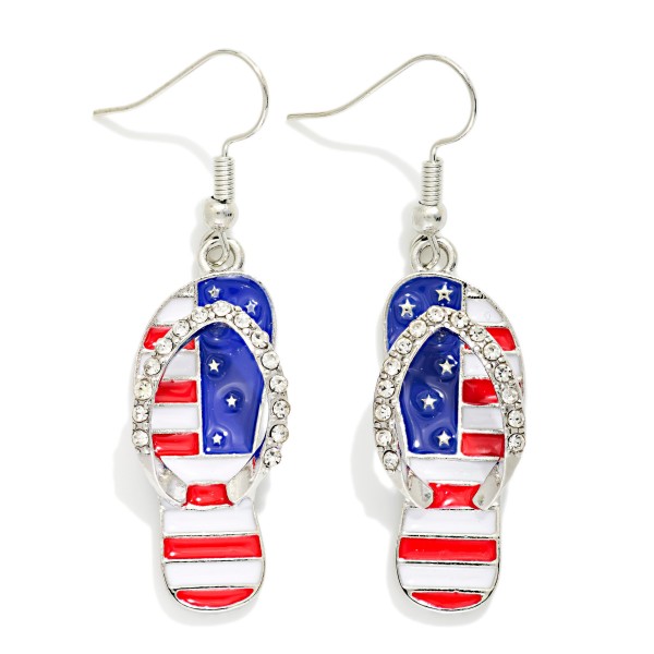 Enamel Americana Flag Flip Flop Drop Earrings 

- Approximately 2" L