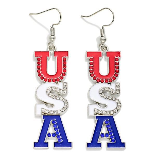 Enamel "USA" Drop Earrings 

- Approximately 2.25" L