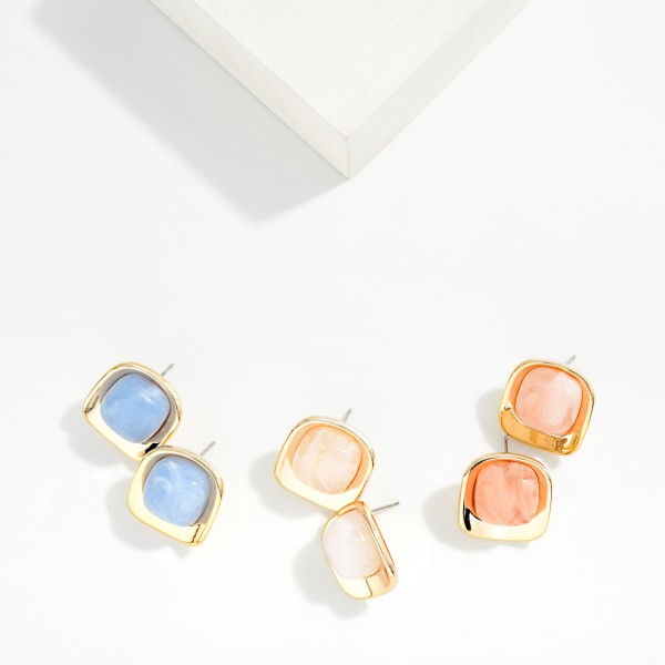 Marbled Acetate With Metal Tone Border Post Drop Earrings 

- Approximately .75" L