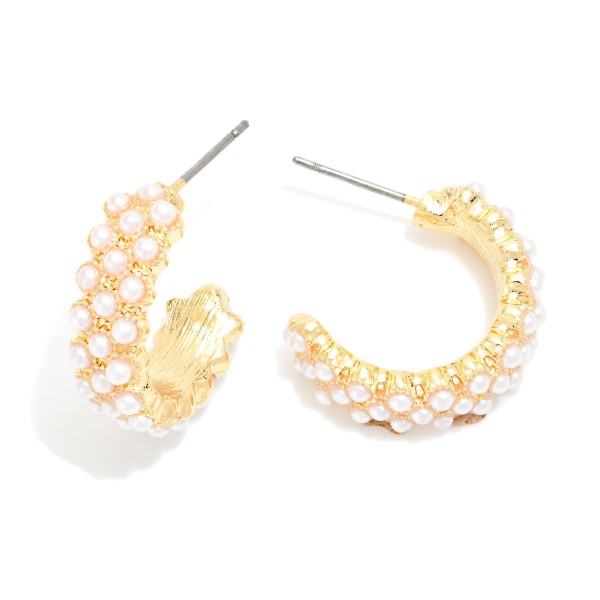 Pearl Studded Hoop Drop Earring

- Approximately .75" L 