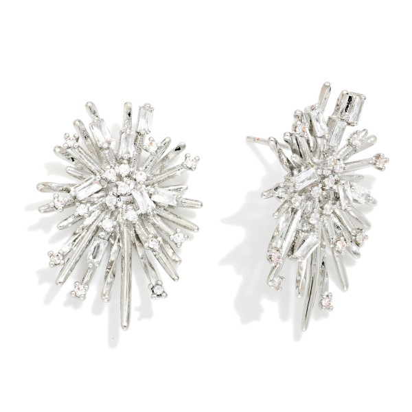Metal Tone Starburst Post Drop Earrings With Rhinestone Details 

- Approximately 1" L 