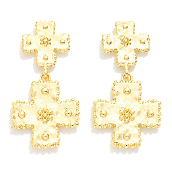 Linked Hammered Metal Plus Crosses With Bubble Edges & 3D Details 

- Approximately 2" L