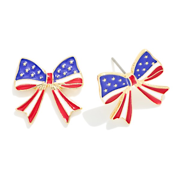 Enamel Americana Bow Post Drop Earring 

- Approximately .75" L 