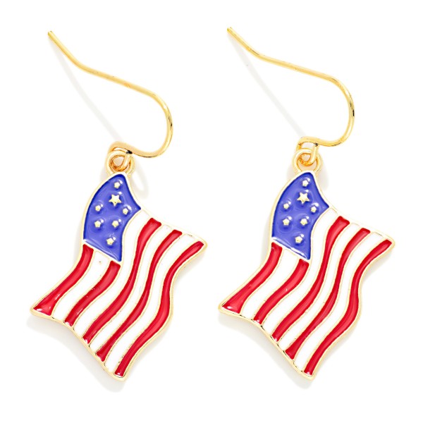 Enamel American Flag Drop Earring 

- Approximately 1" L 