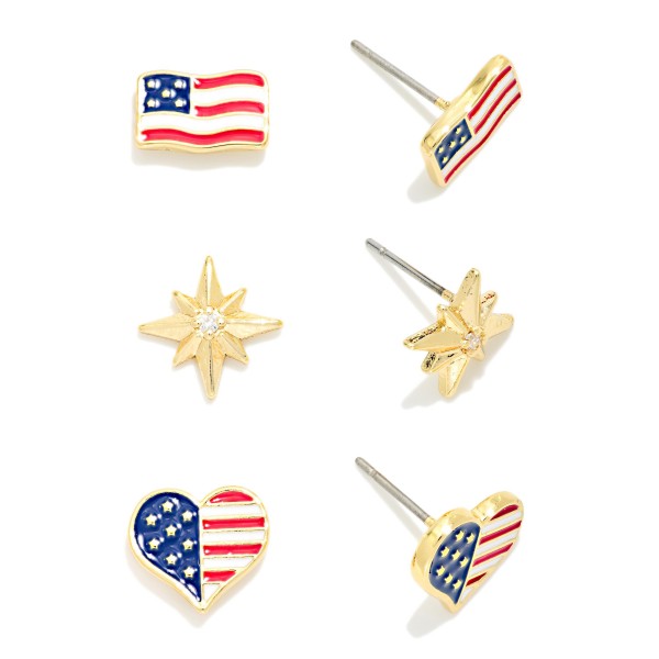 Sent Of Three Enamel Americana Stud Earrings 

- Approximately .5" L