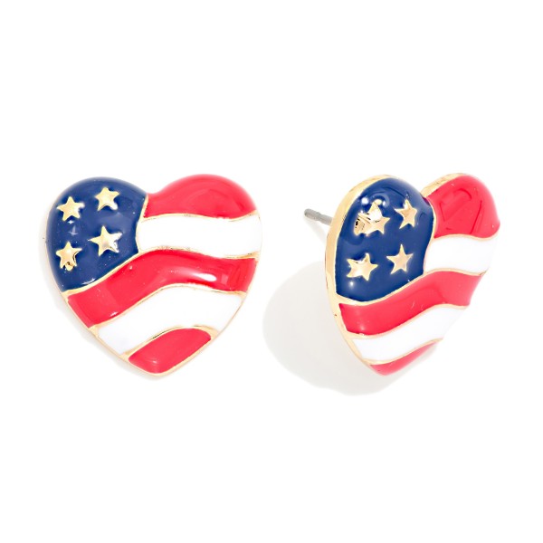 Enamel Americana Heart Post Drop Earring 

- Approximately .50" L 