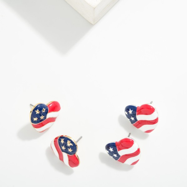Enamel Americana Heart Post Drop Earring 

- Approximately .50" L 