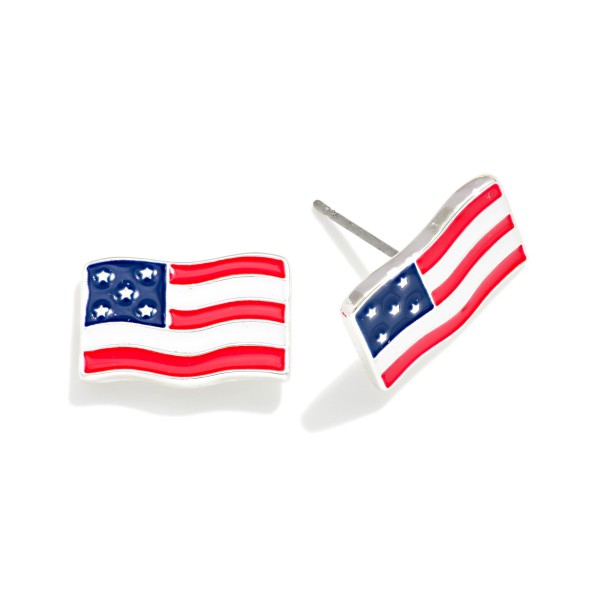 Enamel Americana Flag Stud Earrings 

- Approximately .5" L