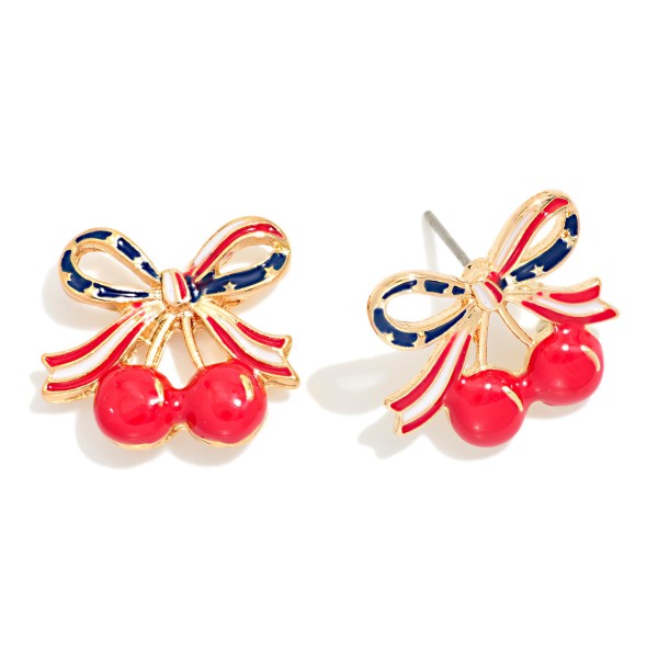Enamel Americana Bow & Cherries Post Drop Earring 

- Approximately .50" L 