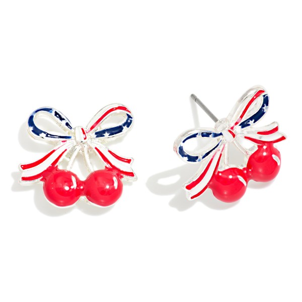 Enamel Americana Bow & Cherries Post Drop Earring 

- Approximately .50" L 