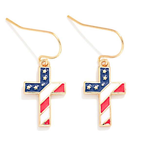Enamel Americana Cross Drop Earring 

- Approximately 1" L 