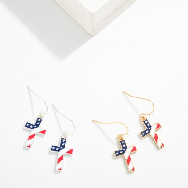 Enamel Americana Cross Drop Earring 

- Approximately 1" L 