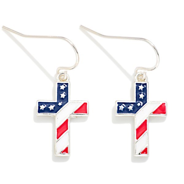 Enamel Americana Cross Drop Earring 

- Approximately 1" L 