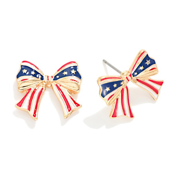 Enamel Americana Bow Post Drop Earring 

- Approximately .50" L 